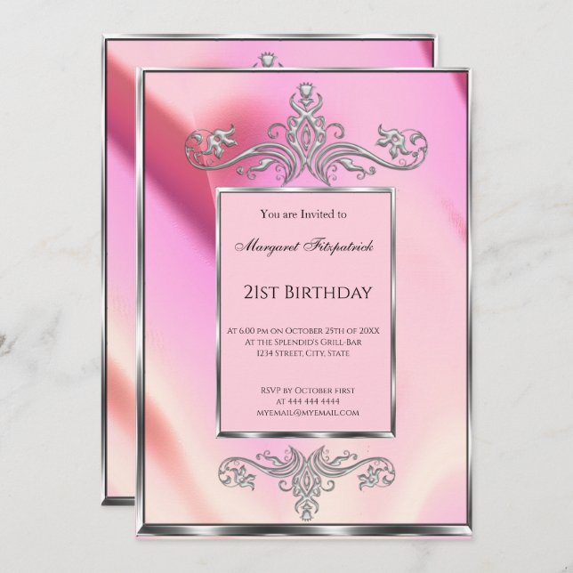 Convite de festas rosa aniversário de 21 anos (Frente/Verso)