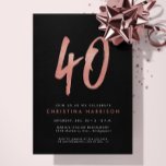 Convite de festas rosa aniversário de 40 anos de o<br><div class="desc">Celebrar 40 anos com este convite à rosa de ouro preto e falso com um grande estilizado 40</div>