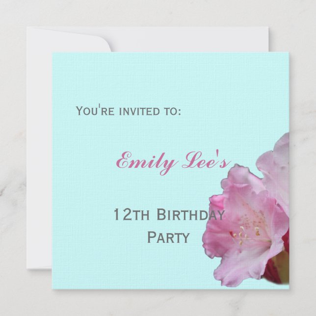 convite de festas rosa de flores rododendrónicas (Frente)