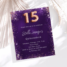 Convite de festas rosa de ouro roxo de Quinceanera
