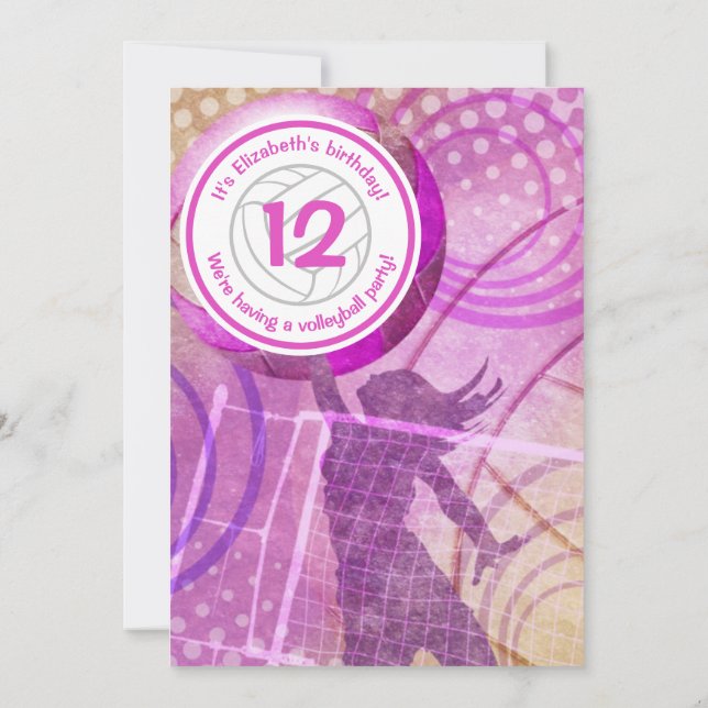 Convite de festas rosa de vôlei (Verso)
