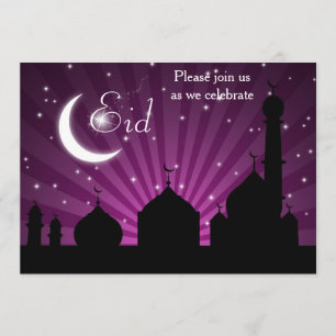 Convite de festas roxo da noite da silhueta da