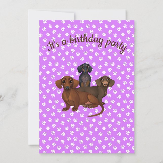 Convite de festas Roxo Dachshund (Frente)