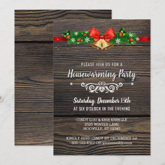 Convite de festas Rustic Wood Holiday