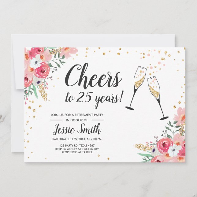 Convite de festas rústico da aposentadoria floral (Frente)