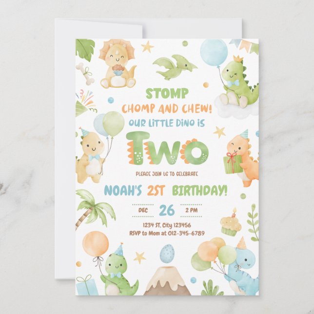 Convite de festas segundo aniversário do Dinossaur (Frente)