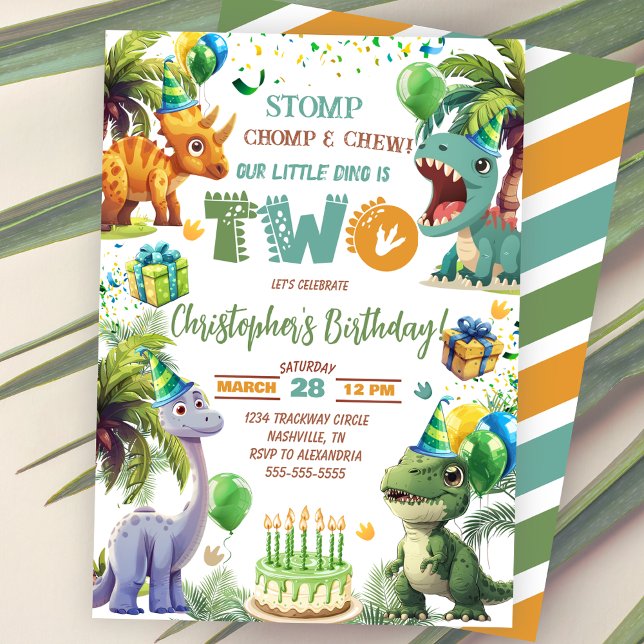 Convite de festas segundo aniversário do Dinossaur (Dinosaur 2nd Birthday Party Invitation)