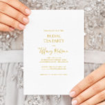 Convite de festas Simples Elegante Dourado Bridal<br><div class="desc">Este simples e elegante convite de festas de chá de noiva de ouro é perfeito para o seu moderno e minimalista partido de chá branco e de ouro. O design apresenta fonte mínima de ouro contemporâneo acompanhada de caligrafia formal. Mantenha-o como está, ou escolha personalizá-lo com seu próprio trabalho de...</div>
