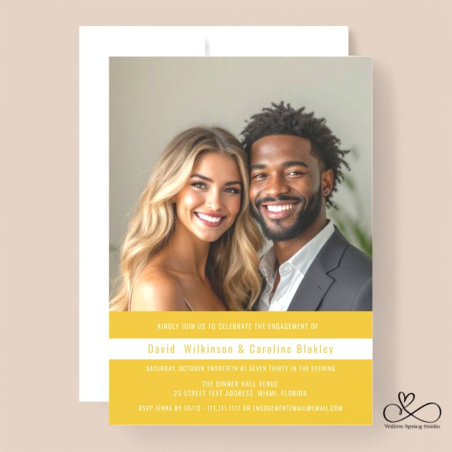 convite de festas simples moderno de engajamento d (modern  simple photo minimal gold and white engagement card )