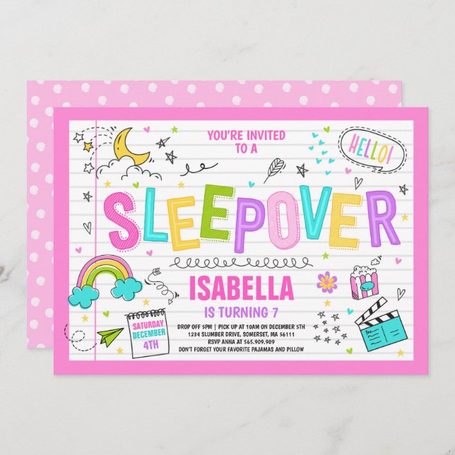 Convite de festas Sleepover Slumber Partido Pajama (Frente/Verso)