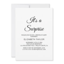 Convite de festas surpresa da Caligrafia Chic Blac