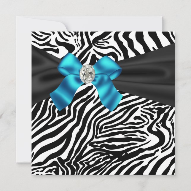 Convite de festas Teal Blue Zebra (Frente)