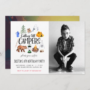 Convite de festas temático de acampamento