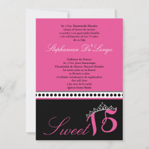 convite de festas Tiara Quinceanera, Rosa Quente,