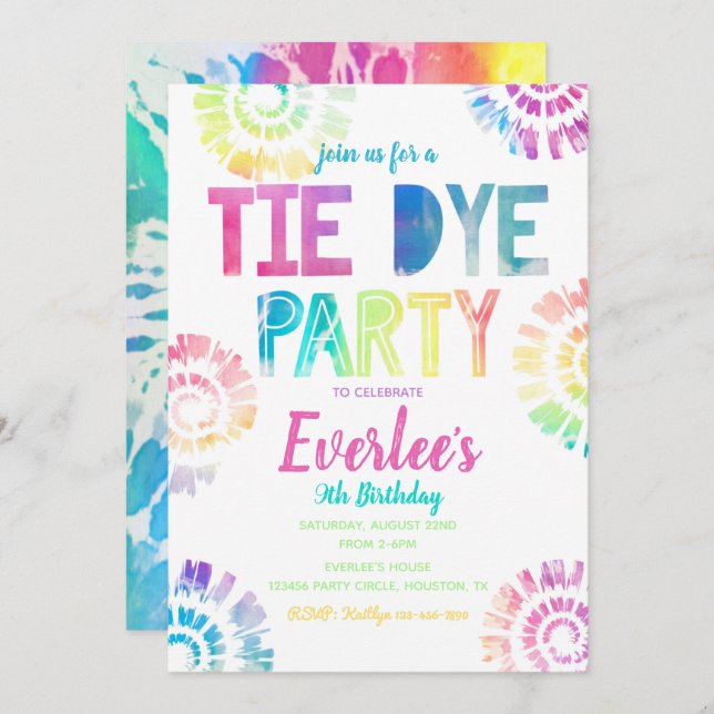 Convite de festas Tie Dye | Tie Dye Birthday (Frente/Verso)