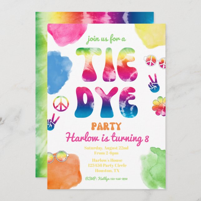 Convite de festas Tie Dye | Tie Dye Birthday (Frente/Verso)