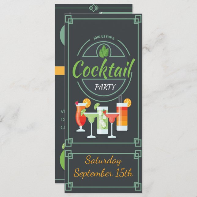 Convite de festas Trendy Chalkboard Cocktail (Frente/Verso)