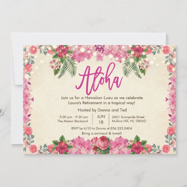 Convite de festas Tropical de Aloha Luau (Frente)