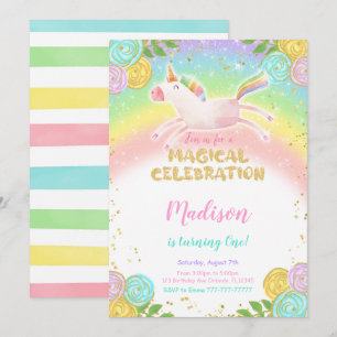 Convite de festas Unicorn do primeiro aniversario