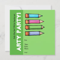 Convite de festas verde de Lápis Colorido