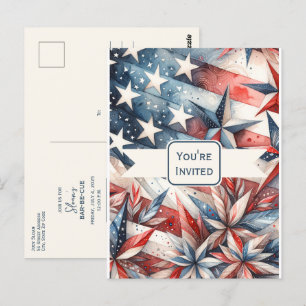 Convite de festas Vermelho Festivo Branco e Azul