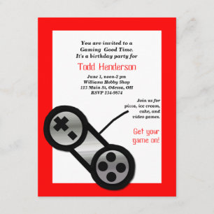 Convite de festas video vermelho do jogo