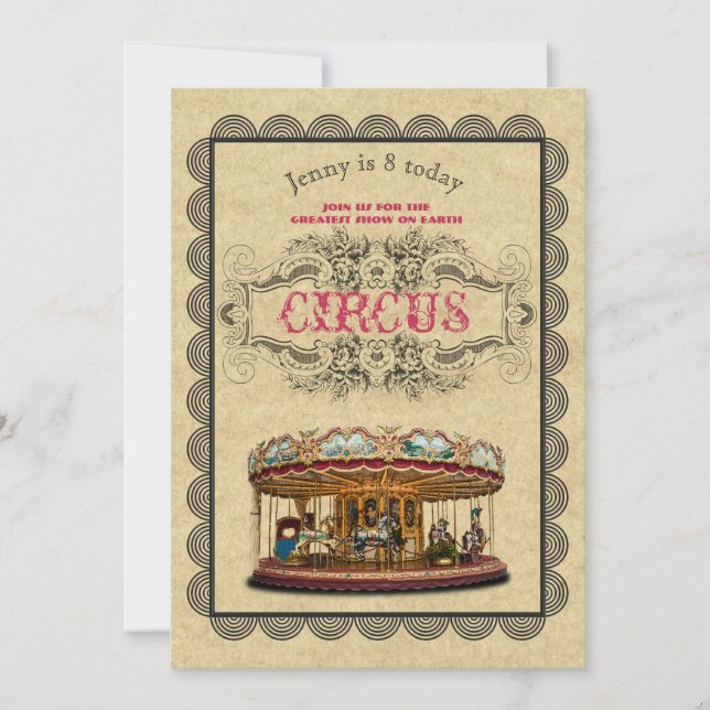 Convite de festas Vintage CIRCUS Russo (Frente)
