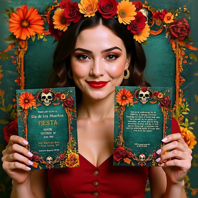 convite de festas 💀 🎉 Vintage Día de Muertos (💀🎉 Vintage Día de Muertos Party Invitation)
