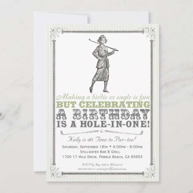 Convite de festas Vintage Golf - Mulher (Frente)