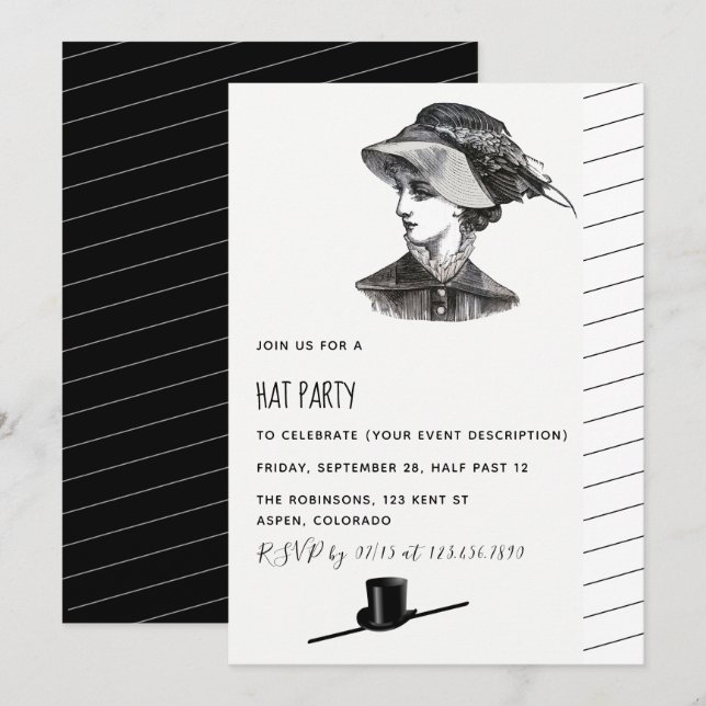 Convite de festas Vintage Retro Hat (Frente/Verso)