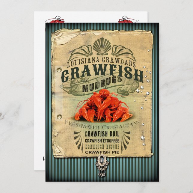 Convite de festas Vintage Sign Crawfish (Frente/Verso)