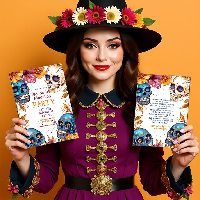 convite de festas 💀 Watercolor Día de Muertos (💀 Watercolor Día de Muertos Party Invitation)