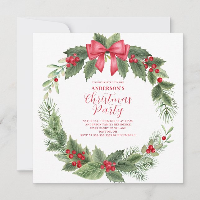 Convite de festas Wreath de Natal (Frente)