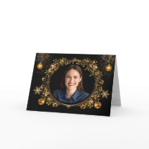 Convite de Fim de Ano com Floral Dourado Elegante