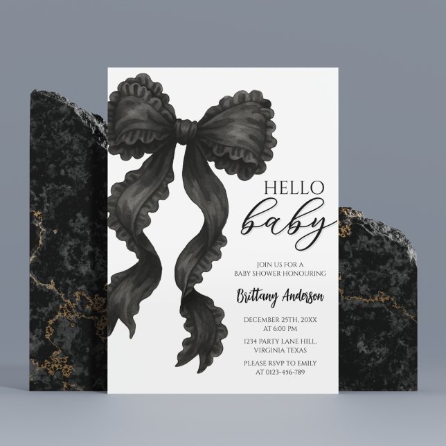 Convite de Fita de Coquete do Chá de fraldas Preto (Criador carregado)