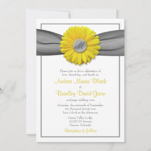 Convite de fita para Cinza de Gerbera Daisy Amarel