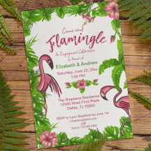 Convite de Flamingos Tropicais e Flores