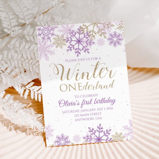 Convite de Floco de Neve Roxo e Dourado do Inverno (Criador carregado)