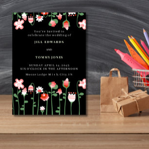 Convite de Flor de Casamento Floral Preto