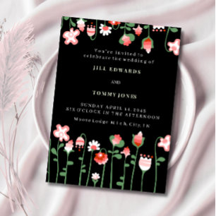 Convite de Flor de Casamento Floral Preto
