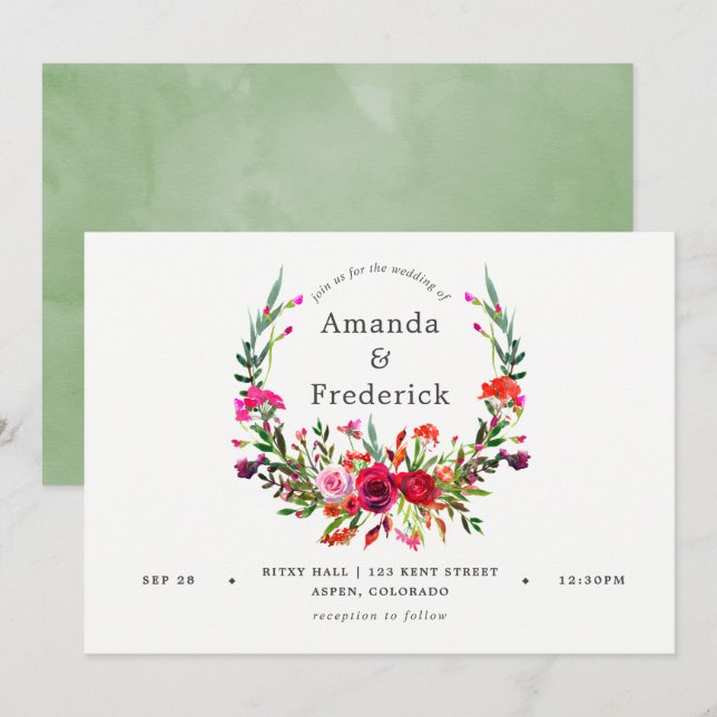 Convite de Floral de Casamento de Outono (Frente/Verso)