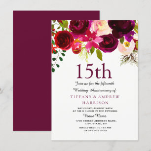 Convite de Flores Bordeaux para 15º Aniversário de