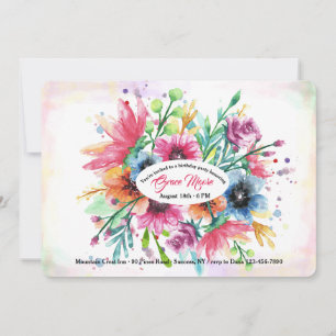 Convite de Flores de Aquarela Impetuosas