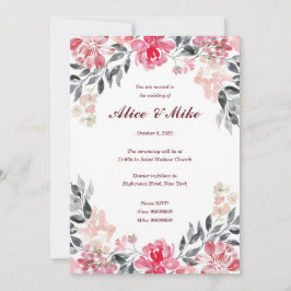 Convite de Flores de Aquarela Rosa e Cinza Botânic