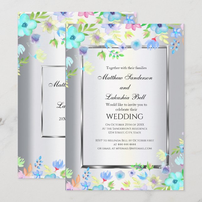 Convite de flores de casamento elegante moderno (Frente/Verso)