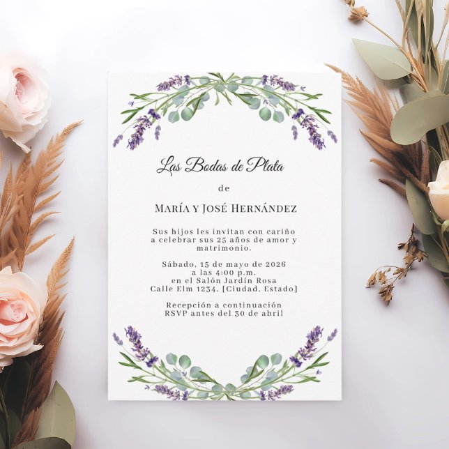 Convite de Flores de Lavanda para Bodas de Prata (Criador carregado)
