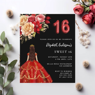 Convite de flores rosas vestido preto Sweet 16