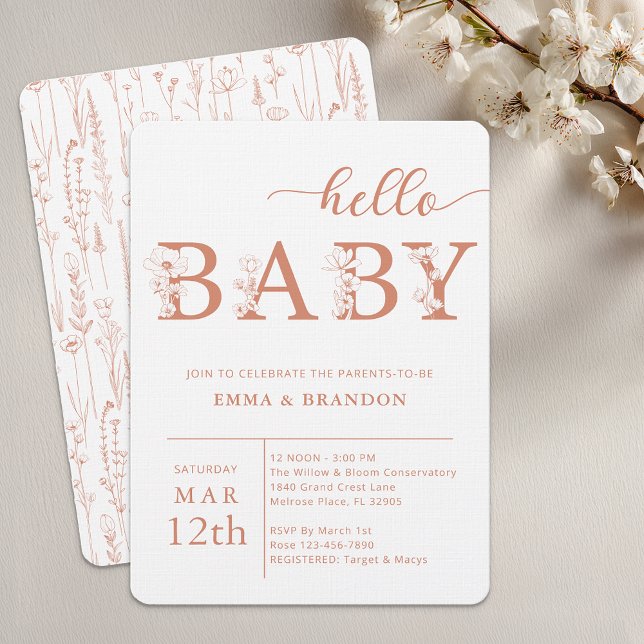 Convite de Flores Silvestres Bebê Olá Terracota (Terracotta Baby Shower Invite)