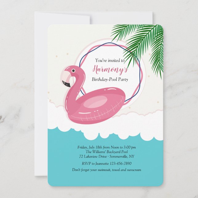 Convite de Flutuador de Flamingo (Frente)