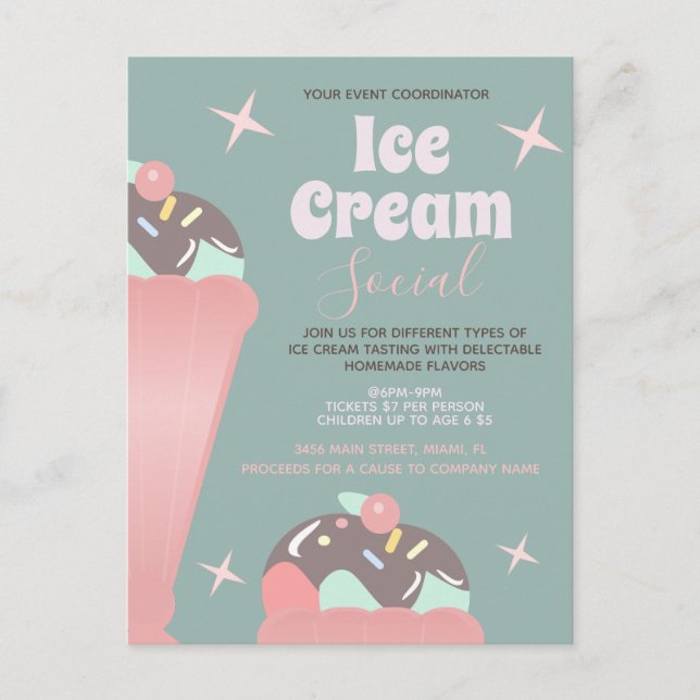 Convite de Flyer de Sundae para Social de Sorvete  (Frente)